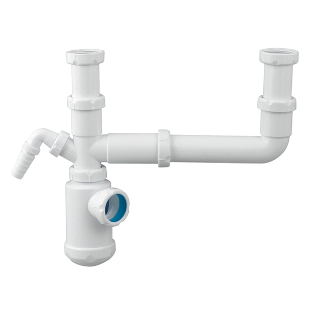 Bekersifon dubbele aansluiting met afsluitbare (vaat)wasmachine-aansluiting, type S-92