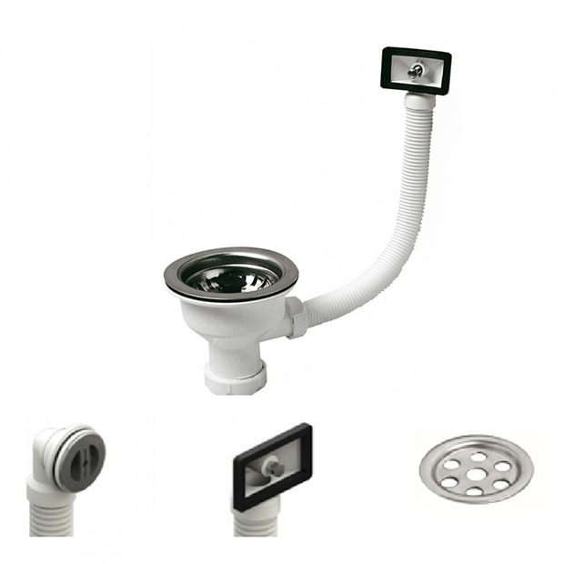 Gootsteenplug met inox plug en groentekorf, type S-51