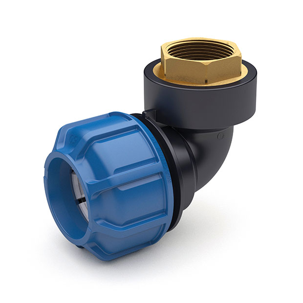 Overgangsknie 90&deg; messing binnendraad