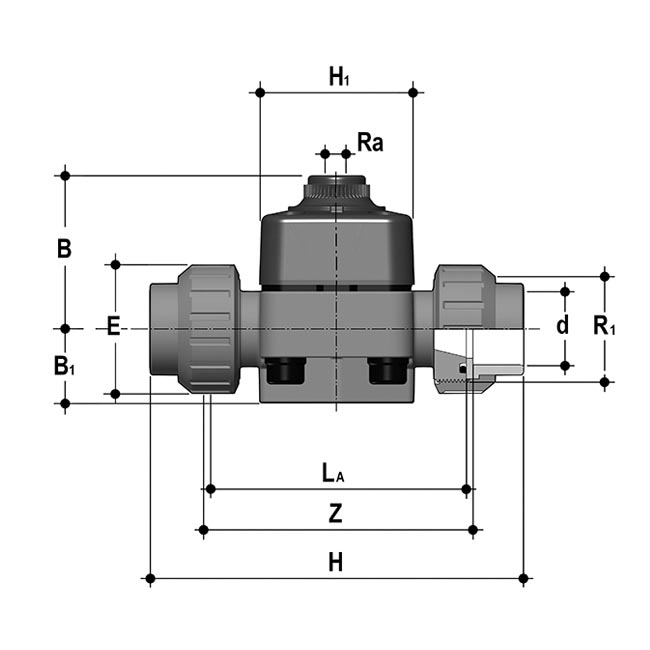 Membraanafsluiter pneumatisch - DKDUIV/CP-NO